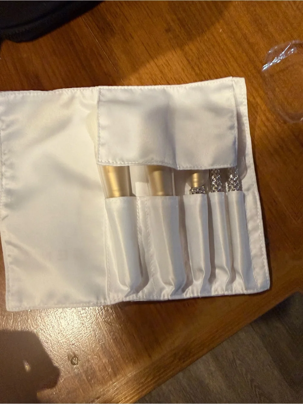 White & Gold Crystal Handle Makeup Brush Set by Genie